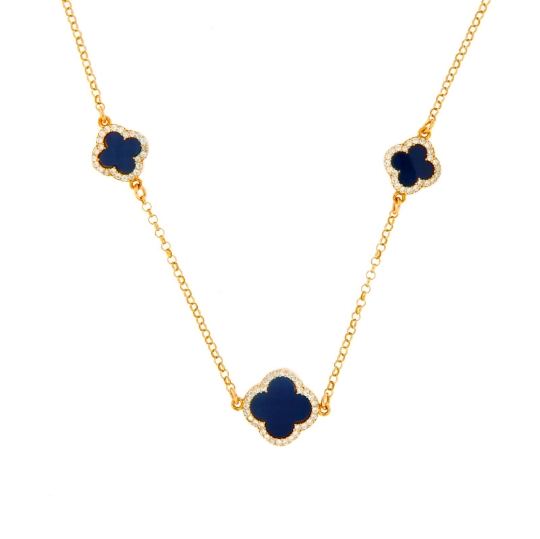 girocollo argento quadrifogli blu e zirconi