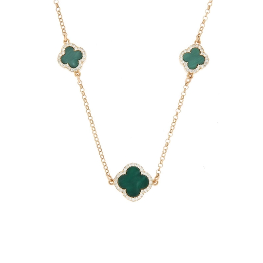 girocollo argento resina verde e zirconi