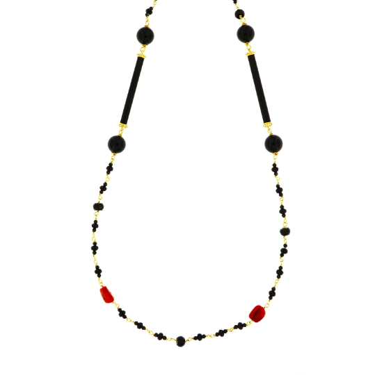 collana argento onice zirconi e coralli