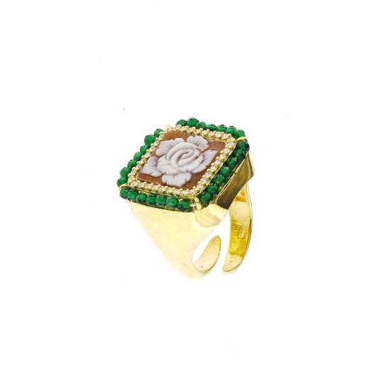 anello argento cammeo zirconi e spinelli verdi