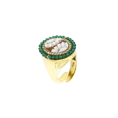anello argento cammeo zirconi sferine verdi