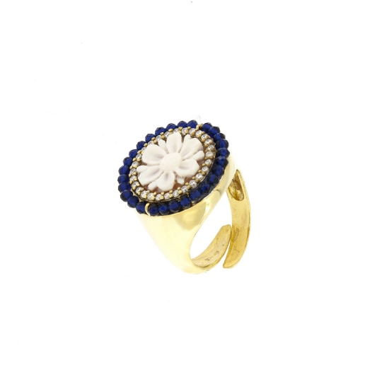 anello cammeo sferine blu zirconi