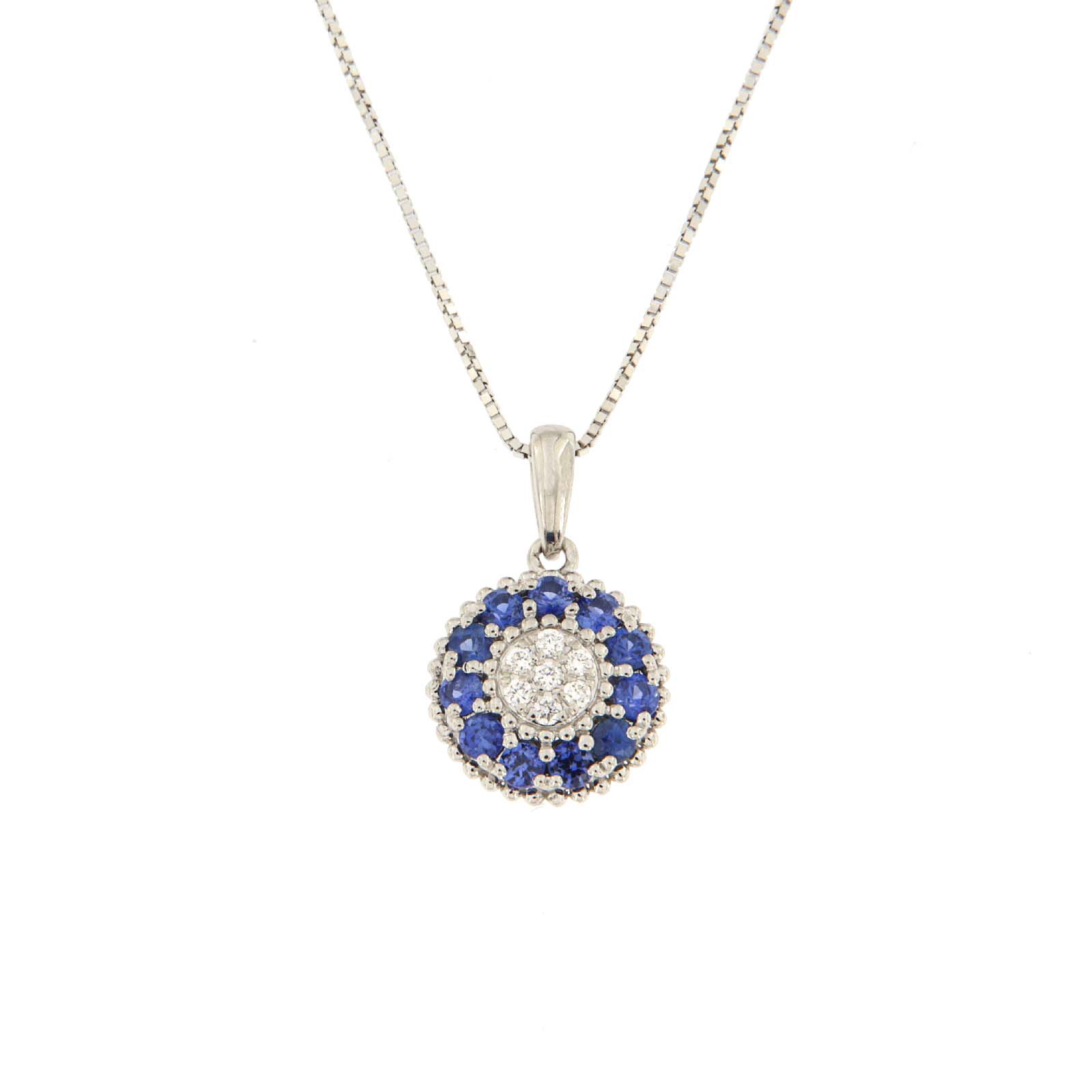 Collana con pendente di diamanti e zaffiri