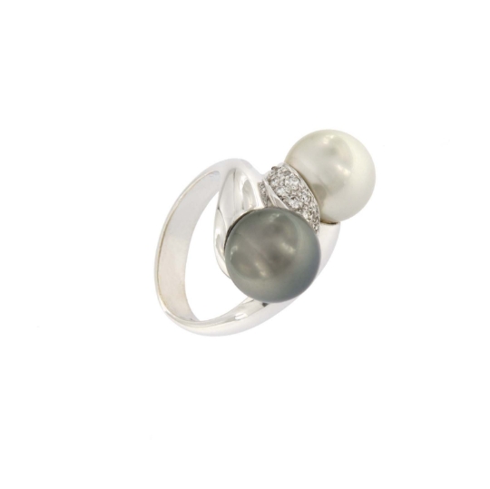 anello contrarié perle e diamanti