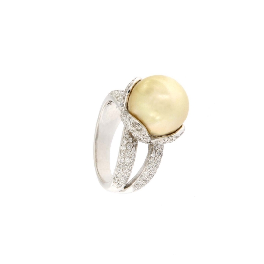 anello pavé diamanti e perla australiana gold