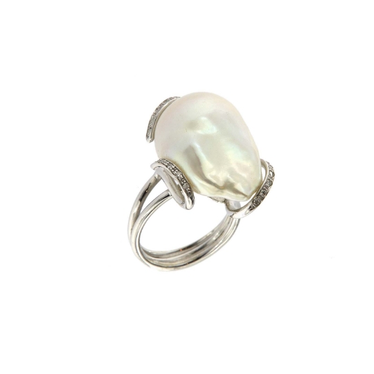 anello perla barocca e diamanti