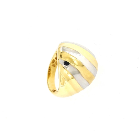 anello in oro a fascia bombata onde bicolore