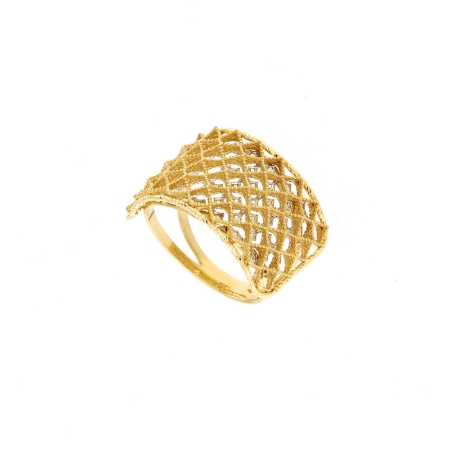 anello in oro a fascia rombi traforati
