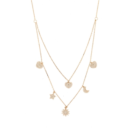 collana sole luna stella e cuori zirconi