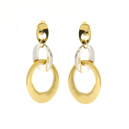 orecchini pendenti anelli ovali oro giallo e bianco