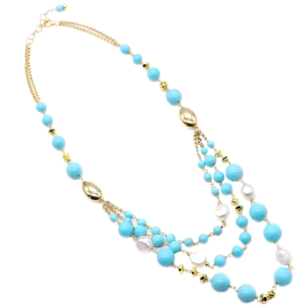 collana argento pasta turchese e perle