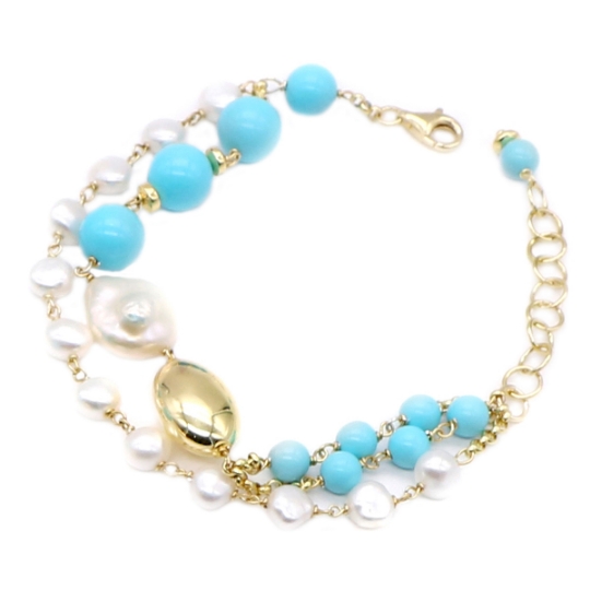 bracciale argento pasta turchese e perle