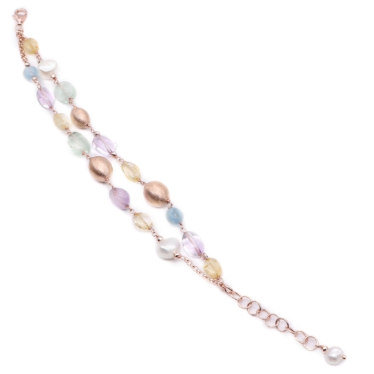 bracciale argento perle fluoriti citrini ametiste e berilli