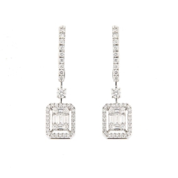 orecchini pendenti in oro diamanti e baguette
