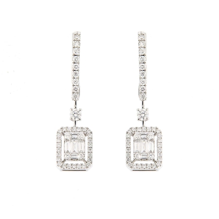 orecchini pendenti in oro diamanti e baguette