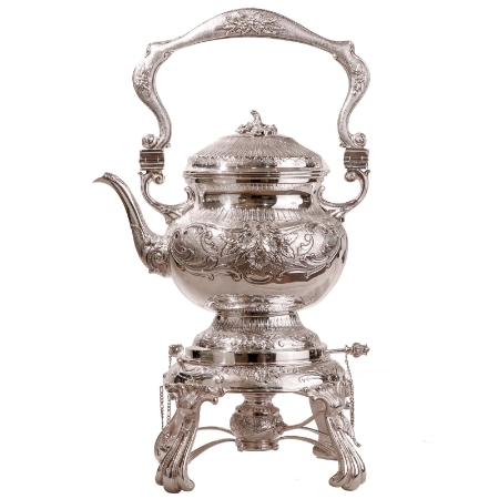 samovar in argento inciso fiori e foglie