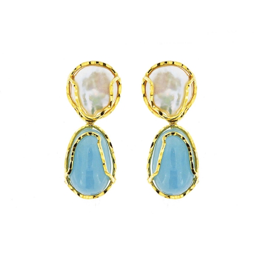 orecchini argento perle acquamarine milk