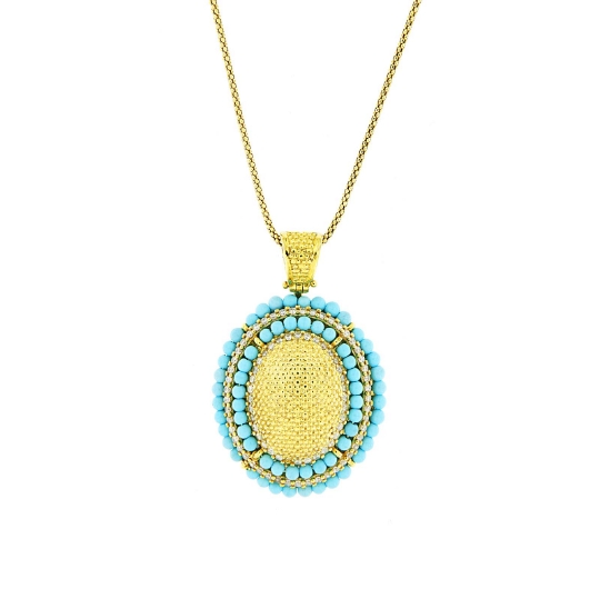 pendente ovale argento zirconi e pasta turchese