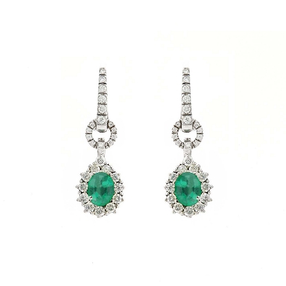 orecchini pendenti diamanti e smeraldi