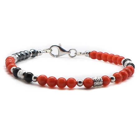 bracciale argento corallo ed ematite