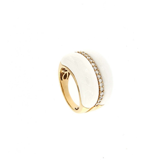 anello diamanti ed agata bianca