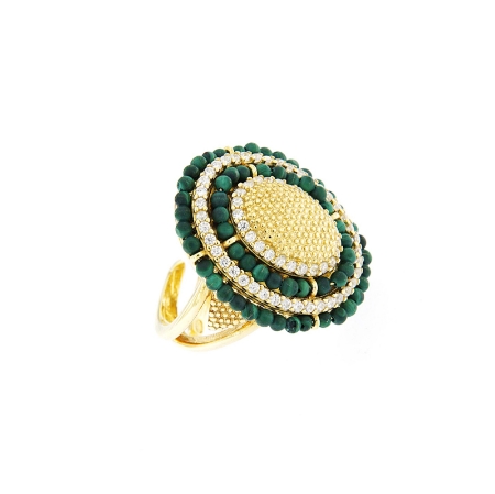 anello argento zirconi e sferine malachite