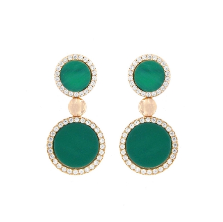 Orecchini argento malachite verde e zirconi