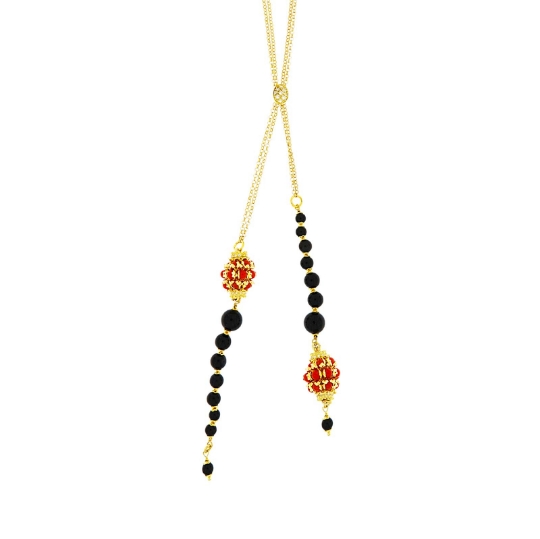 Collana argento pendenti in corallo ed onice