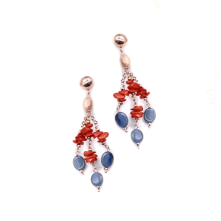 orecchini argento coralli e cianite