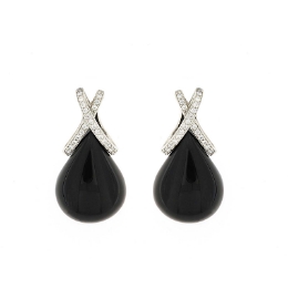 orecchini argento zirconi e gocce nere