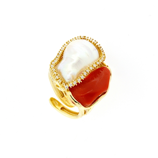 Anello in argento con perla e corallo