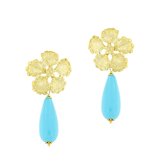 orecchini con fiore in argento e turchese