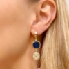 Orecchini pendenti in argento dorato zirconi e pasta vitrea blu 
