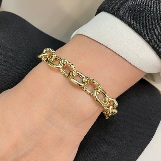 Bracciale Rerum Modello Torchon In Argento 925 Placcato Oro Rosa - 16,5 Cm + 3 Cm Ext, Con Pietre Naturali - 3