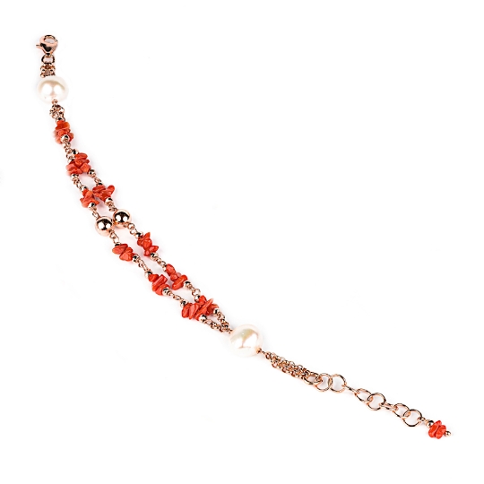 Bracciale in argento con corallo e perle