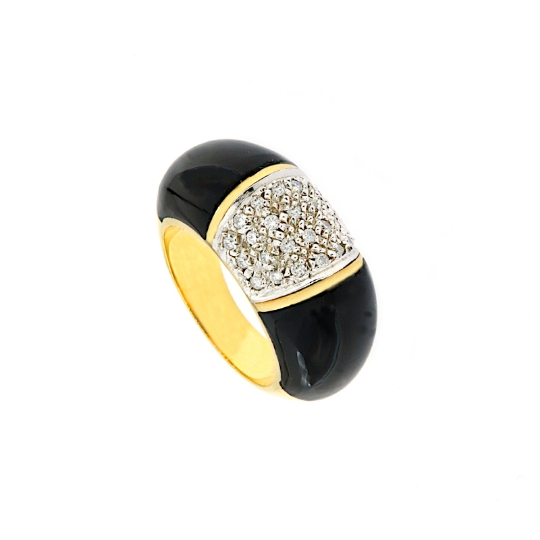 Anello a fascia bombata con diamanti ed onice