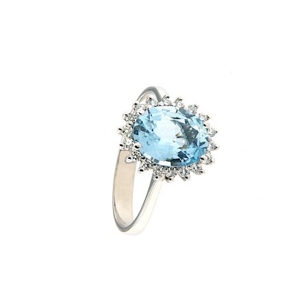 Anello con diamanti e acquamarina