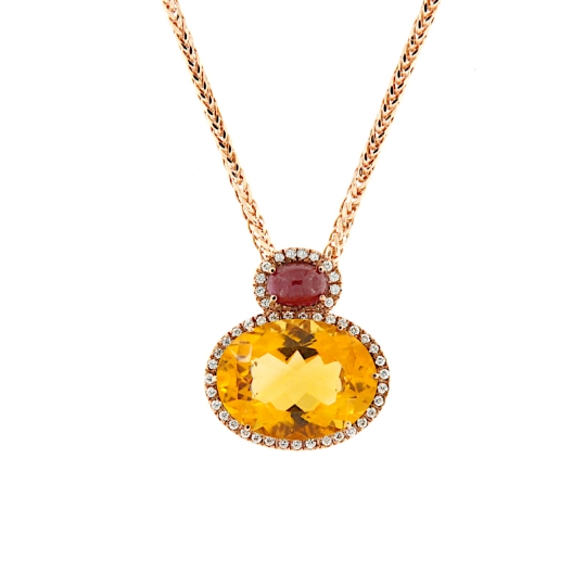 collana con pendente in diamanti citrino e rubino