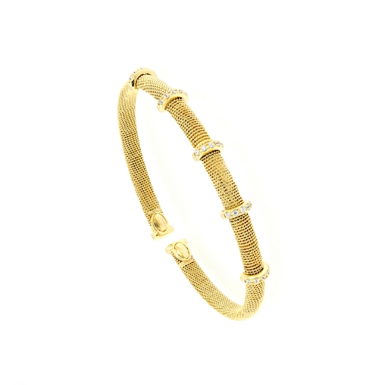 bracciale rigido in argento dorato e zirconi