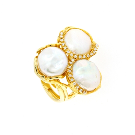 Anello in argento dorato perle e zirconi