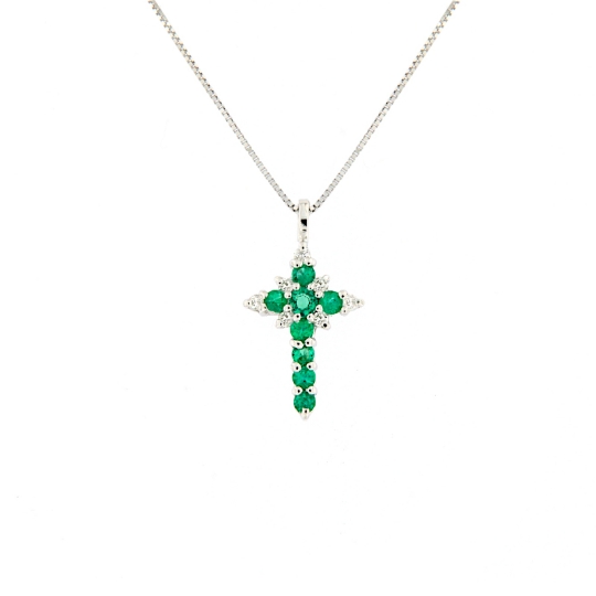 Croce in oro con smeraldi e diamanti
