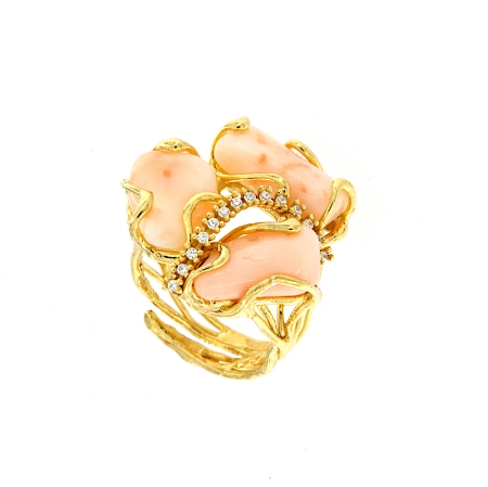 Anello in argento corallo rosa e zirconi