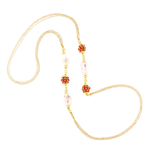 collana lunga in argento corallo e perle