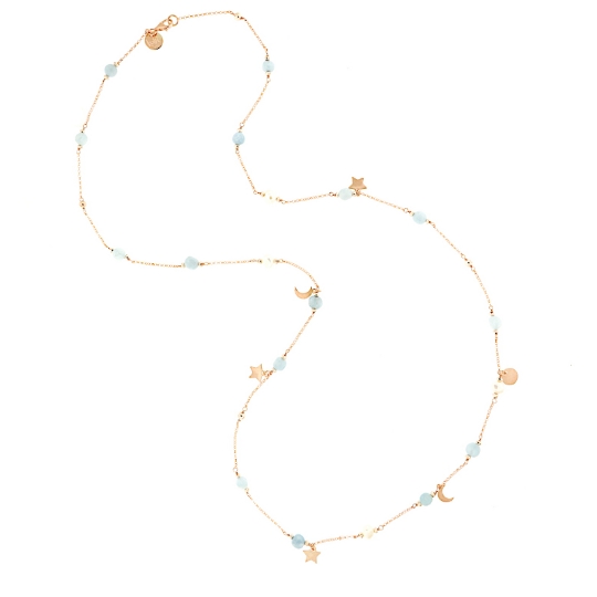 Collana lunga in argento con acquamarina e perle