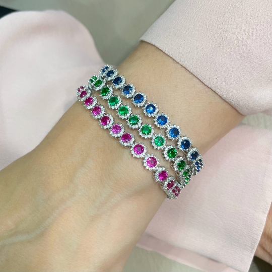Bague Emeraude Naturelle Or Blanc Diamant 18 Karat En vente sur