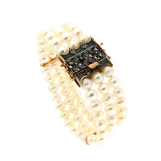 Bracciale di perle stile antico in argento