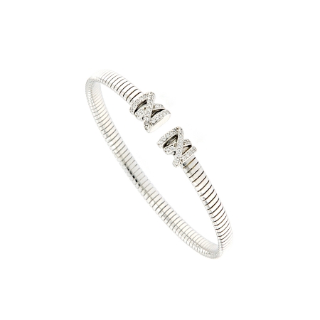 Bracciale rigido in argento tubogas con zirconi
