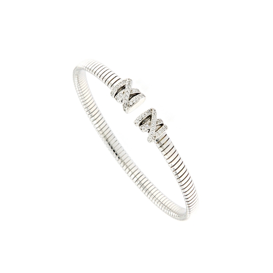 Bracciale rigido in argento tubogas con zirconi
