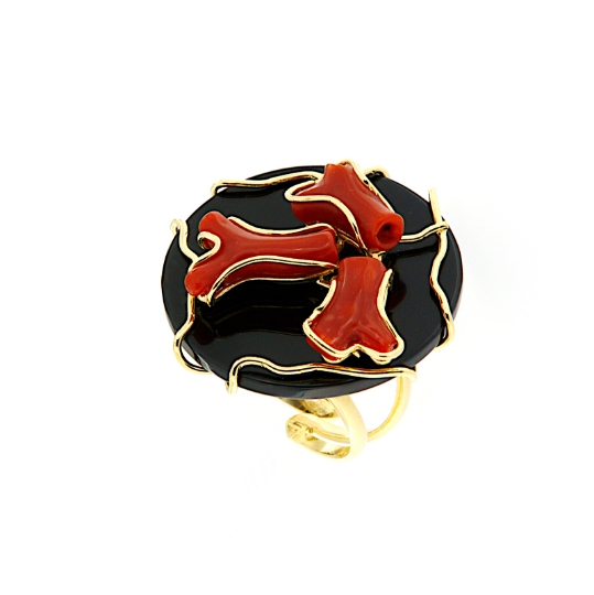 Anello in argento onice e corallo