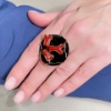 Anello in argento corallo ed onice